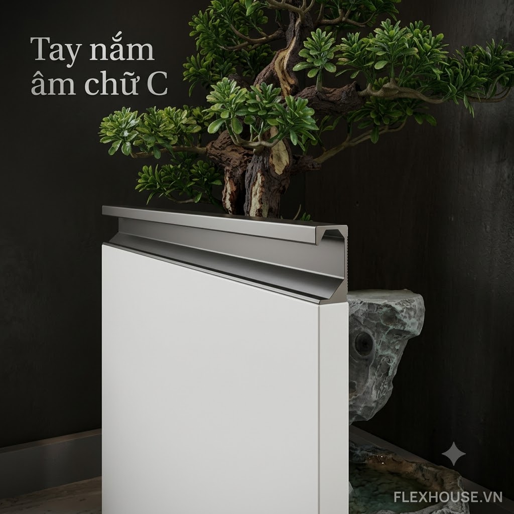 Tay nắm âm chữ C - tủ bếp hiện đại