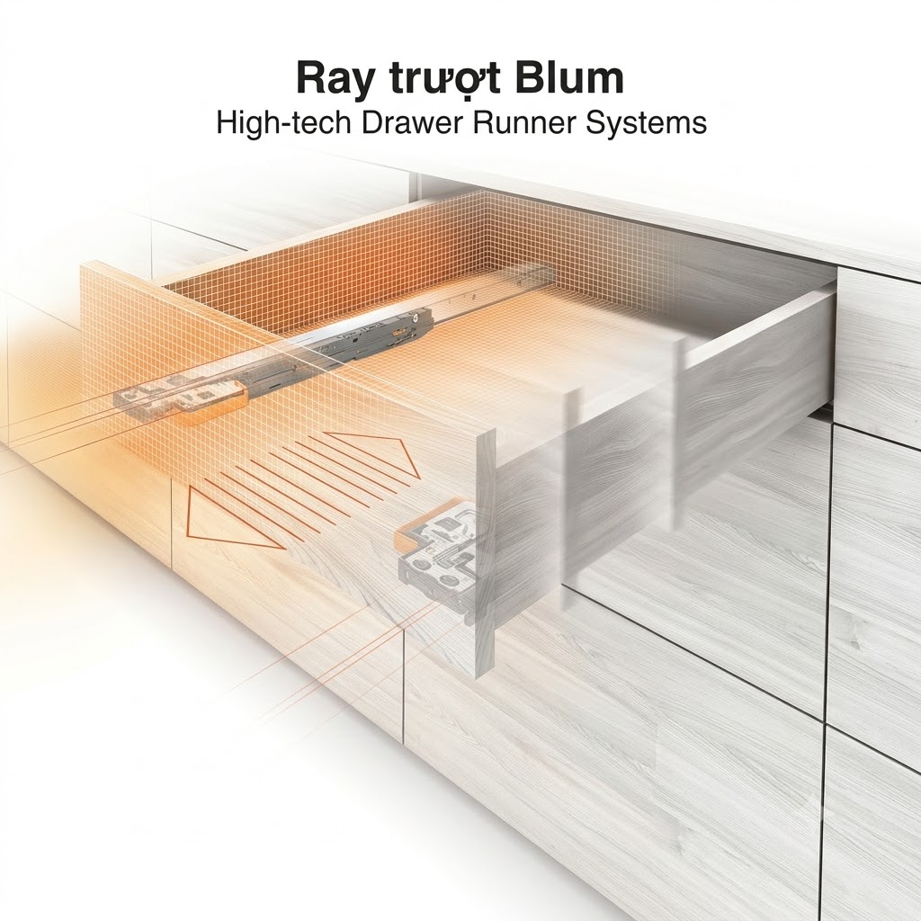 Ray trượt Blum - ray tủ bếp loại nào tốt