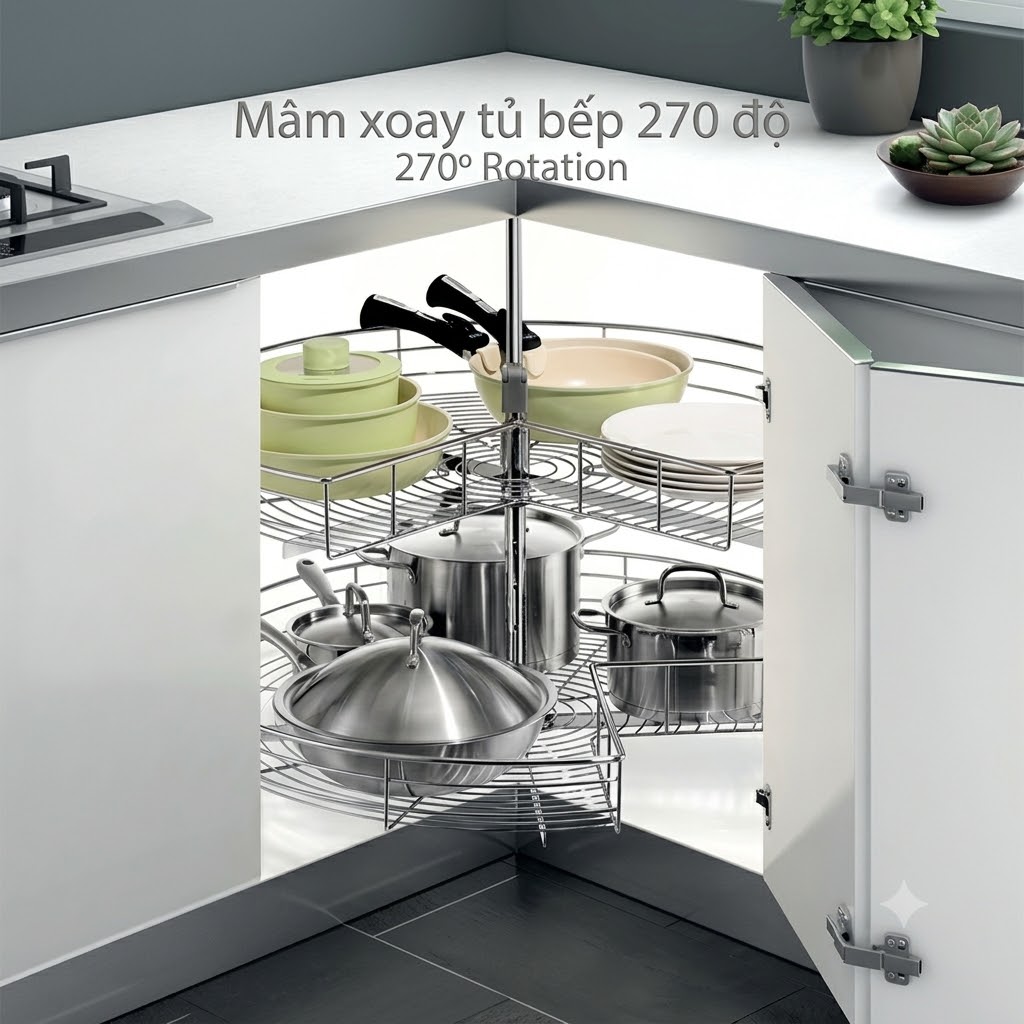 Mâm xoay tủ bếp 270 độ - mâm xoay tủ bếp