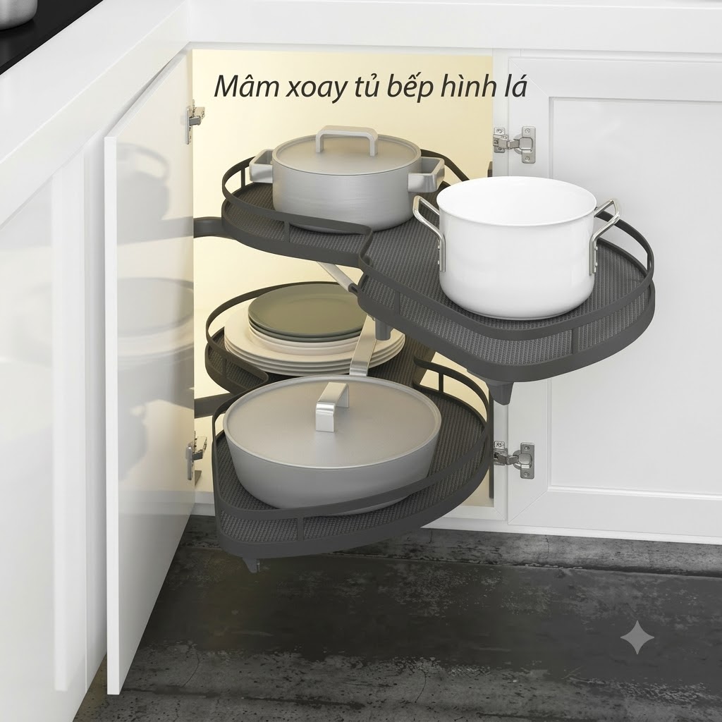 Mâm xoay tủ bếp hình lá - mâm xoay tủ bếp